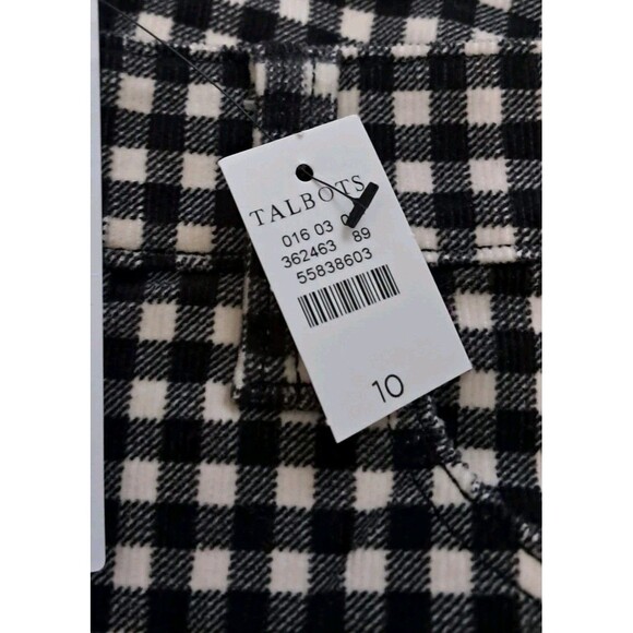 NWT Talbots Pants Women's 10 Black White Corduroy Checkered Straight Leg Preppy - Picture 7 of 12